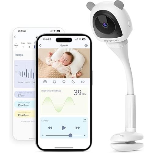 2K Baby Sleep Breathing Monitor Camera for Newborn & Crib Mount, 5G Wi-Fi, Nursery Night Light, Sensor-Free, Sound/Motion/Cry Tracking Notification, Night Vision, No Monthly Fee