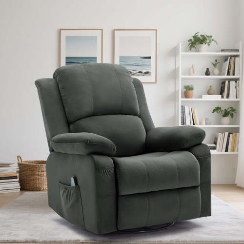 YSICK Swivel Rocker Recliner Chair with Holland Velvet for Living Room,Dark Grey