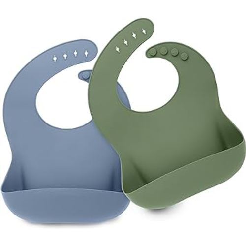KeaBabies 2-Pack Silicone Bibs For Babies, Silicone Baby Bibs for Eating, Food-Grade Pure Silicone Bib, Toddler Bibs, Waterproof Bibs, Feeding Bibs, Silicon Bibs for Toddlers, Boys, Girls (Slate)