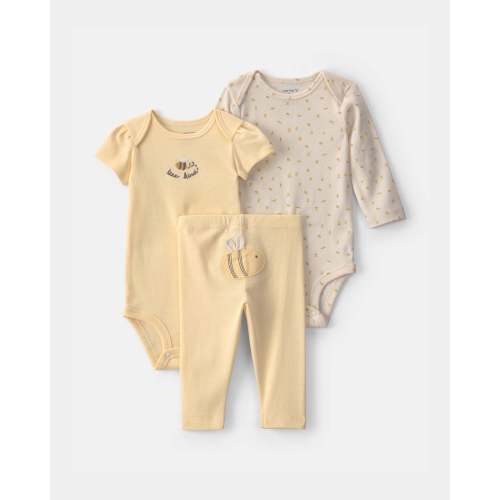 Baby Girl 3-Piece Bee Bodysuit & Pant Set - Yellow/Ivory