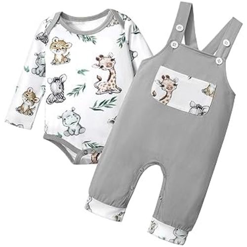 Baby Boy Clothes Long Sleeve Animal Print Romper Baby Boy Outfits Plaid Overalls Jumpsuit