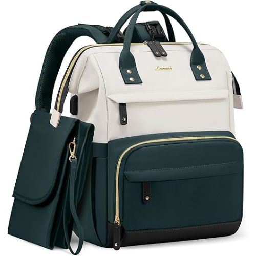 LOVEVOOK Diaper Bag Backpack, Baby Bag with Changing Station, Large Diaper Backpack for Moms Dads, Waterproof Leather Accents Baby Boy and Girl Bag for Travel Baby Essentials, Dark Green-Beige