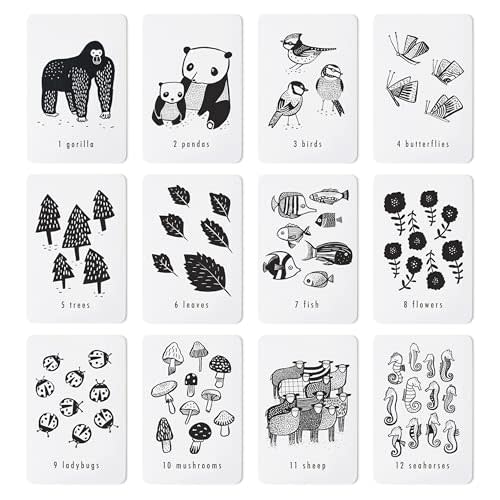 Wee Gallery Nature Number Cards, Educational Number Flashcards for Kids, Baby, Toddler, Black and White Animals and Numbers, Counting and Learning Cards for Visual Stimulation, Cognitive Development