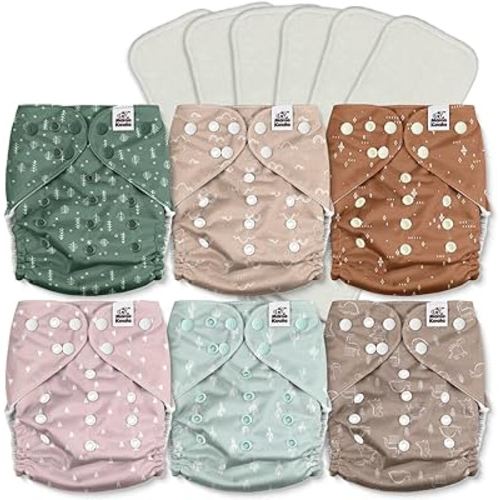 Mama Koala 3.0 Cloth Diapers for Babies with Suede Cloth Lining, Reusable One Size Pocket Diapers for Newborns and Toddlers, 6 Pack with 6 5-Layer Natural Inserts (S-My Warm Heart)