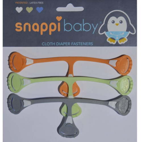 Snappi Cloth Diaper Fasteners - Pack of 3 - Neutral Snappi 3-Pack (Baltic Gray, Bamboo Green, Coral Orange)