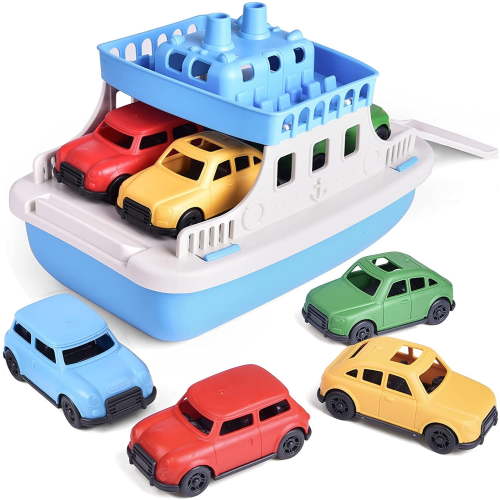Fun Little Toys Bath & Pool Toy Boat Set, 5 Pcs with 4 Mini Cars, Summer & Xmas Gifts for Boys