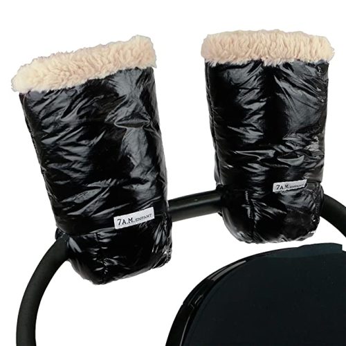 Stroller Warmmuffs - Polar Hand Warmers with Anti- Freeze, Cold Weather, Water Repellent & Warm Hand Gloves for Pushchair, Pram, Stroller & Car Seat Bar - Black Polar