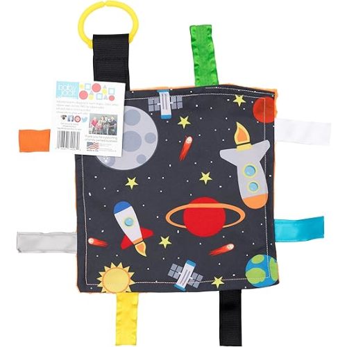 Baby Jack & Co 8x8” Space Lovey Tag Toys for Babies - Baby Crinkle Toys - Crinkle Toys for Baby - Soft & Safe - Learn Shapes & Colors - Ideal Baby Toy - BPA Free w/Stroller Clip