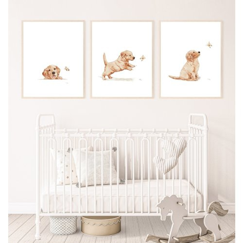 puppy nursery print, dog wall art, Golden retriever dog print, kid room wall art, printable wall art, digital download