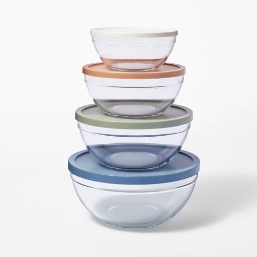 8pc Glass Set Of 4 Mixing Bowls With Lids Clear - Figmint™: Microwave & Freezer Safe, Bpa-free, Glass & Plastic