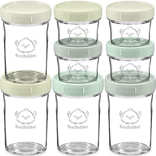 KeaBabies 4pk 8oz & 4pk 4oz Glass Baby Food Containers - Leak-Proof, Microwavable Small Baby Glass Jars with Lids, Baby Food Storage Containers, Baby Snack Containers, BPA-Free Baby Food Jars(Sage)