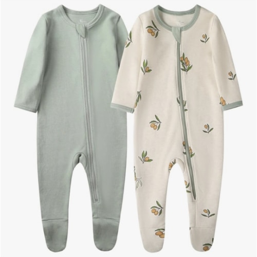 O2 BABY Baby Boys Girls Organic Cotton Zip-Front Sleeper Pajamas, Footed Sleep 'n Play