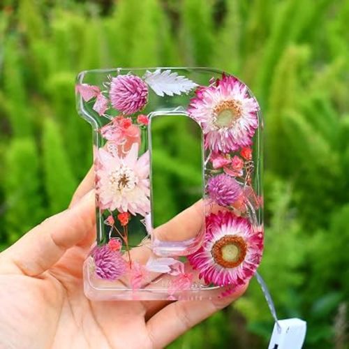 Handmade Large Dried Floral Resin Night Light Letter with LED Lights for Women Girls Christmas Birthday Gifts (Letter D 4.3 Inch)