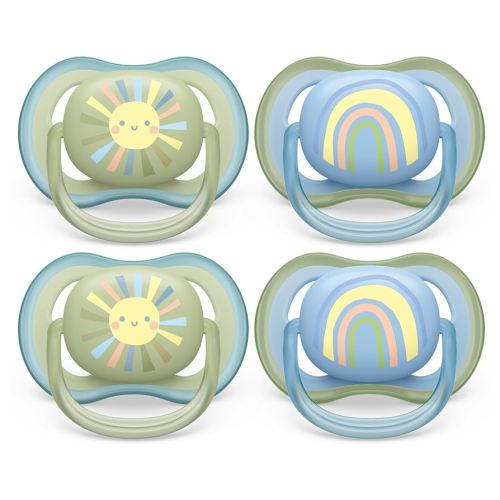 Philips Avent Ultra Air Pacifier 0-6m, Smiling Sun/Blue Rainbow, 4 pack SCF085/49