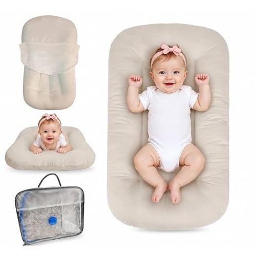 Baby Lounger for Newborn 0-24 Months, Bionic Design Infant Floor Seats & Loungers for Home and Travel, Soft Organic Cotton Baby Lounger, Newborn Babies Shower Gifts (Apricot)