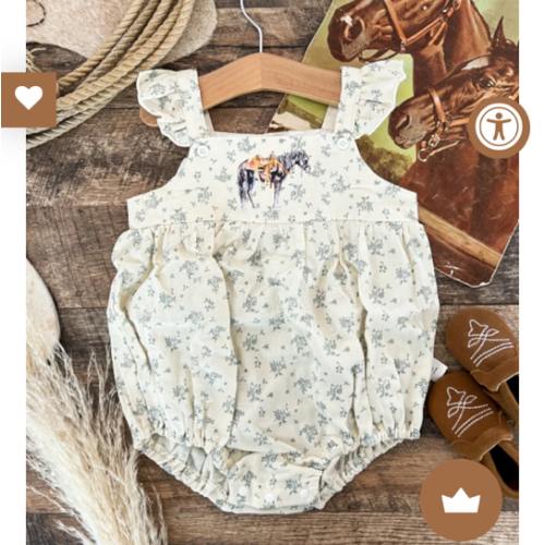 Ole' Trusty Horse Blue Floral Romper
