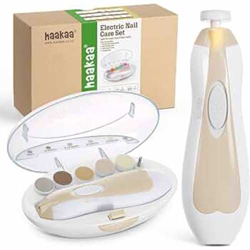 haakaa Baby Nail Care Electric Baby Nail File Kit with LED Light, Baby Nail Clippers for Newborn/Infants/Adults Toenails and Fingernails, 6 Replacement Heads & Storage Case, Acorn