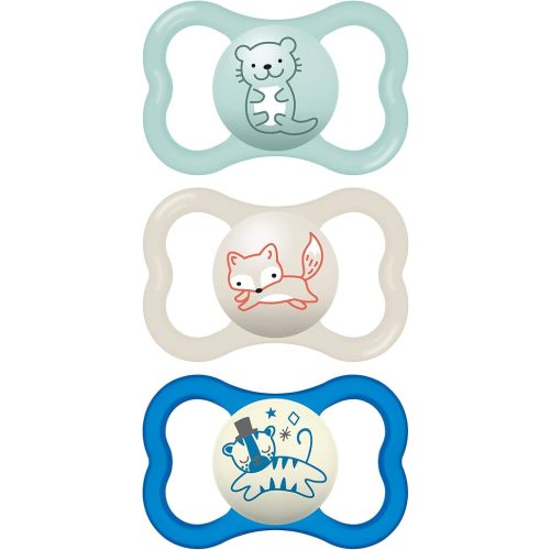 MAM Air Day & Night Baby Pacifier, for Sensitive Skin, Glows in The Dark, 3 Pack, 6-16 Months, Boy
