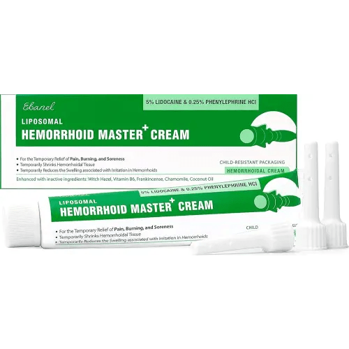 Ebanel 5% Lidocaine Hemorrhoid Treatment Cream with Witch Hazel, Phenylephrine, Horse Chestnut, Vitamin B6, Zinc Oxide, External and Internal Hemorrhoids Treatment Burn Itch Pain Relief Anal Cream