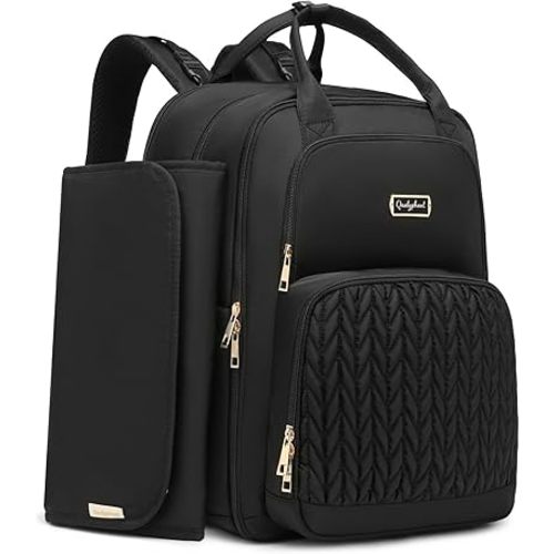 Diaper Bag Backpack - Extra Large Diaper Bag for 2 Kids Twins (Expandable 30-38L) - Travel Baby Backpack with Changing Pad for Mom Dad (Quilted, Water Resistant, Black)