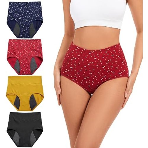 HATSURE Period Underwear for Women Heavy Flow Cotton Leakproof Panties High Waist Incontinence Briefs 4 Pack