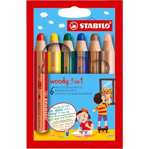 STABILO Multi-Talented Pencil woody 3 in 1 - Pack of 6 - Assorted Colors