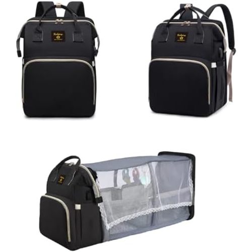 Diaper Bag Backpack,Baby Diaper Bag,Changing Station Bag,Large Capacity Travel Foldable,New Mom Gift Black