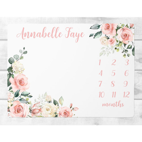 Floral Milestone Blanket Girl, Vintage Floral Baby Month Blanket, Personalized Baby Girl Shower Gift, Baby Girl Nursery, New Mom Gift SM152