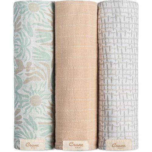 Crane Baby 100% Cotton Muslin Swaddle Blankets, Beach Life Starfish, Baby Swaddle Blanket, Set of 3, 47" x 47", Swaddles for Newborns, Baby Muslin Swaddle Blanket, Swaddle Blankets for Boys & Girls
