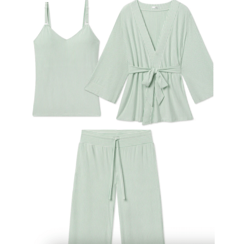 LAKE | Women | DreamModal™ Pajamas | Parisian Green Pencil Stripe Maternity Kimono Bundle