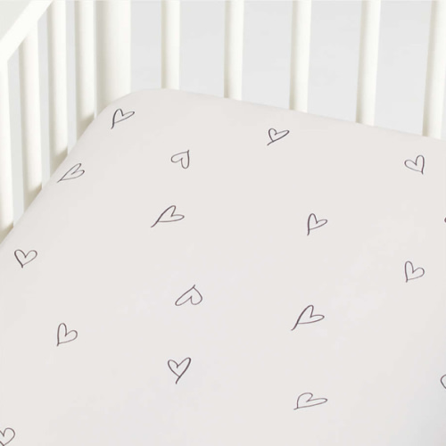 Charcoal Heart Organic Cotton Baby Crib Fitted Sheet by Leanne Ford