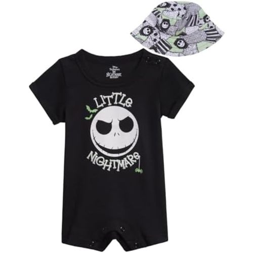 Disney Lion King Mickey Mouse Winnie the Pooh Jack Skellington Lilo & Stitch Baby Romper & Bucket Sun Hat Newborn to Infant
