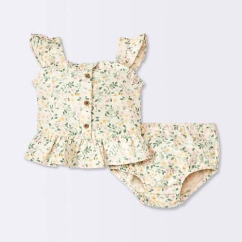 Baby Girls' Floral Peplum Top & Bloomer Set - Cloud Island™ Cream 3-6M