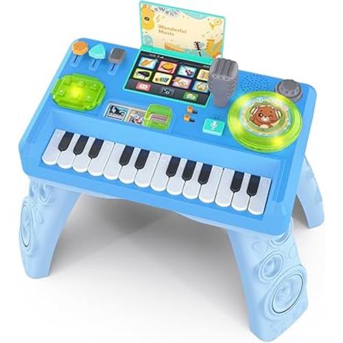 Baby DJ Table for Toddlers 1-3, Baby Musical Piano Toys 6-9-12-18 Months Toddler Activity Learning DJ Mixing Table with Music & Light Educational Toy for 1 Year Old Boy Girl First Birthday Infant Gift