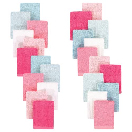 Hudson Baby Infant Girl 24Pc Rayon from Bamboo Woven Washcloths, Coral Mint, One Size - Coral Mint - One Size