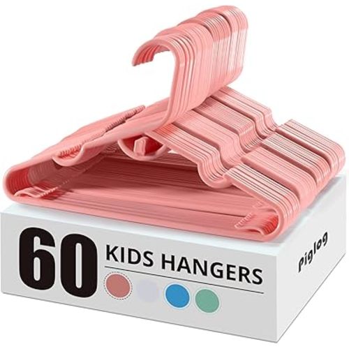 Plastic Baby Clothes Hangers 60 Pack, Pink Stackable Plastic Baby Hangers (11.4") for Toddler&Newborn Childrens Clothes Hangers for Closet, Kids Hangers