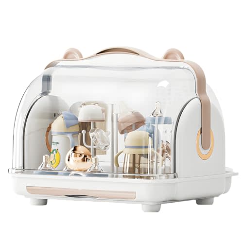 QDTTSRY Baby Bottle Drying Rack Storage, Nursing Bottle Storage Box Organizer with Cover, Portable Kitchen Cabinet Organizer, Durable countertop Dryer (Orange)