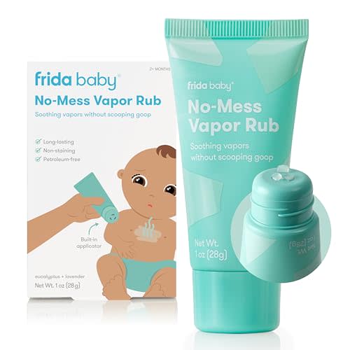 Frida Baby No-Mess Vapor Rub, Baby Vapor Rub for Chest, Neck, Back + Foot,Non-staining, Petroleum-Free Hands-Free Applicator Tube, Soothing Eucalyptus & Lavender for Sleep