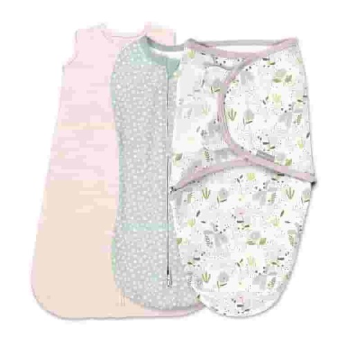 SwaddleMe by Ingenuity Comfort Pack Baby Swaddle Set, Size 0-3 Months, Pod, Original Swaddle, Night Sack, 3pk - Peekaboo Panda
