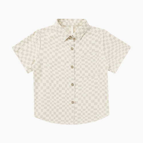 Rylee + Cru Collared Short Sleeve Shirt - Dove Check, 6-12 M