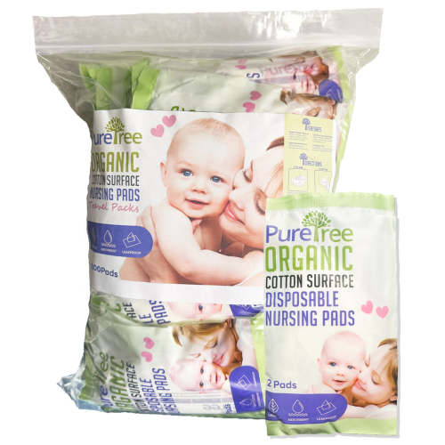 PureTree Organic Cotton Surface Disposable Nursing Pads for Breastfeeding Travel Pack