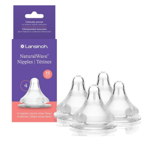 Lansinoh NaturalWave Baby Bottle Nipples, Extra Slow Flow, Size XS, 0+ Months, 4 Count – 100% Soft, Durable Silicone, Made Without BPA BPS, Anti-Colic, Supports Baby’s Developing Mouth and Teeth