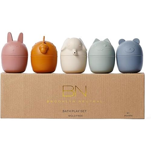 Mold Free Bath Toys-Toddler Bathtime Toys-No Mold-Non Toxic Silicone-5 Pack Animal Bathtub Toys for Babies- Anti Mold Baby BathToy-Water Toys for Kids
