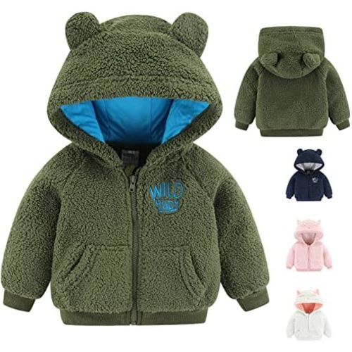 Newborn Infant Baby Boys Girls Cartoon Fleece Hooded Jacket Coat with Ears Warm Todder Kids Outwear Coat Zipper Up 0-6Y