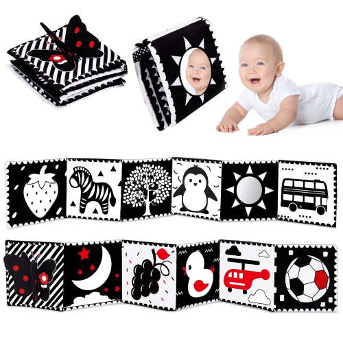 toosivia Baby Toys 0-3 Months: Black and White High Contrast Baby Toys 0-6 Months, Baby Soft Cloth Book Tummy-Time Toys with Mirror for Babies Infants 6-12 Months, Baby Newborn Toys Gift
