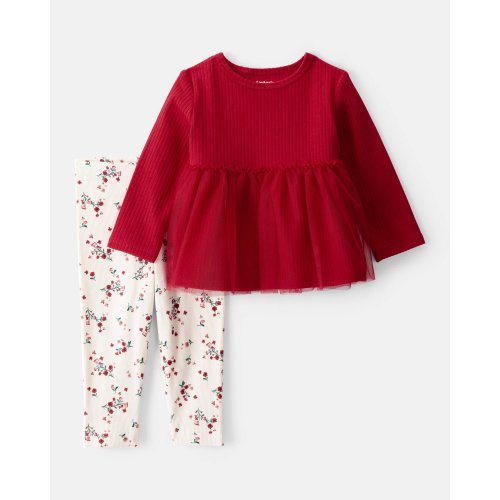 Baby Girl 2-Piece Floral Long-Sleeve Tee & Pant Set - Red - Carter's | Carter's