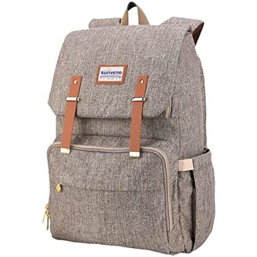 SUNVENO Baby Diaper Bag Backpack Nappy Changing Waterproof Function Organizer Large Stylish Mommy Bag Backpack-Brown