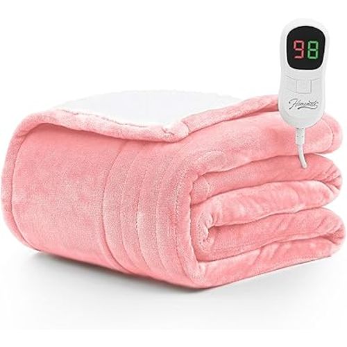 Homemate Heated Blanket Electric Throw - 50"x60" Heating Blanket Throw 1/2/4/6/8 Hours Auto-off 10 Heat Level Heat Blanket Over-heat Protection Flannel Sherpa Heater Blanket Electric ETL Certification
