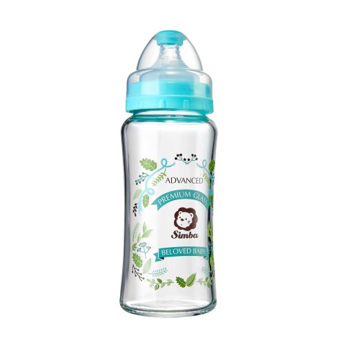 Simba Crystal Romance Wide Neck Borosilicate Glass Feeding Bottle - 9 oz (Sky Blue)