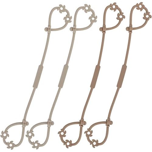 Toy Safety Straps, Food Grade Silicone Pacifier Clips Sippy Cup Strap Stretchable Adjustable for Strollers, High Chair, Cribs, Hanging Baskets, 4 Pack (Sand x2 / Light Grey x2)